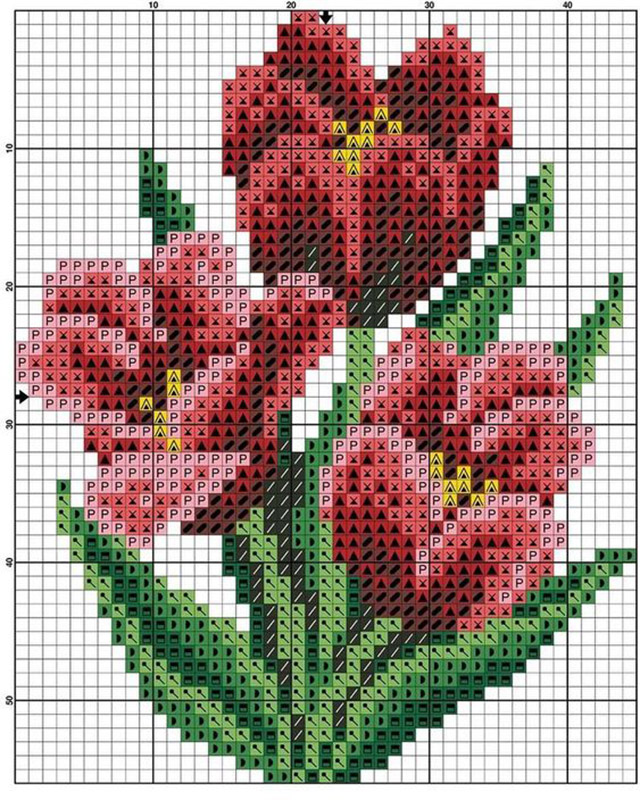 55 gráficos de flores em ponto cruz