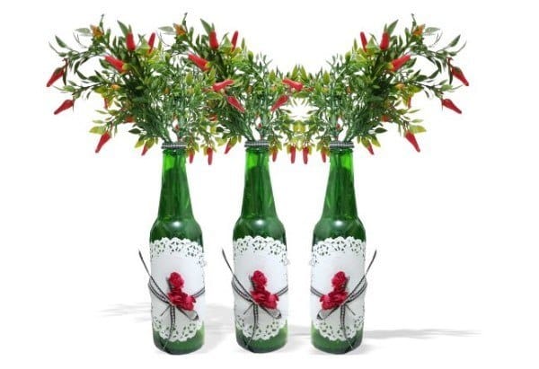 arranjos de flores em garrafas de vidro