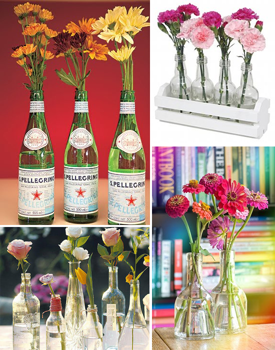 arranjo de flores em garrafa de vidro vs vaso tradicional