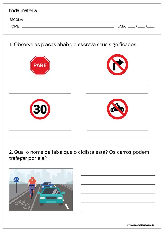 atividades sobre o trânsito para imprimir 1 ano