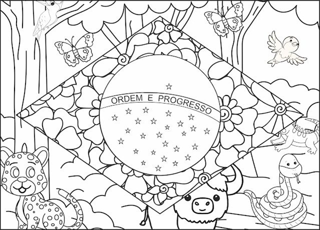 bandeira do Brasil para colorir com personagens