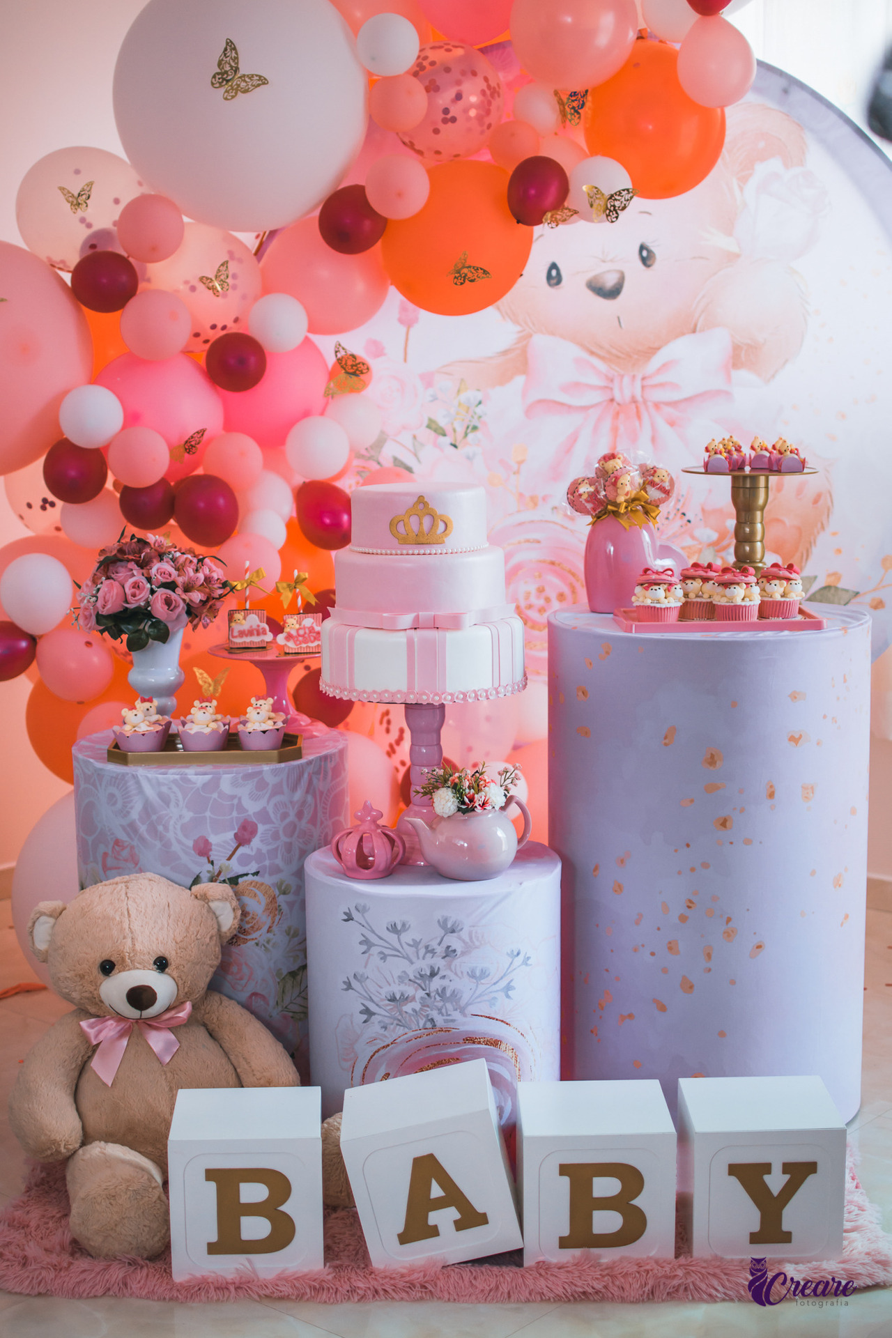 bolo de fralda rosa e lilas