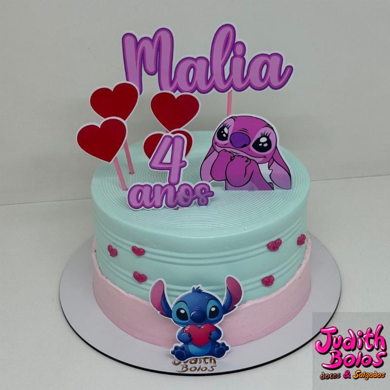 kit topo de bolo stitch rosa