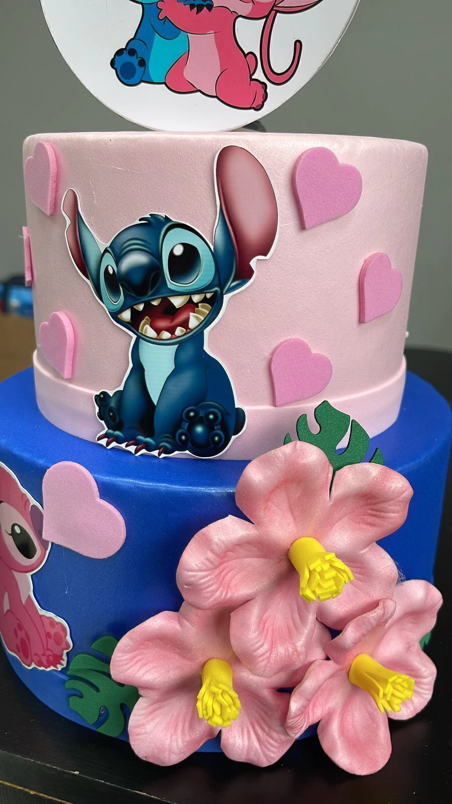 bolo stitch rosa e azul