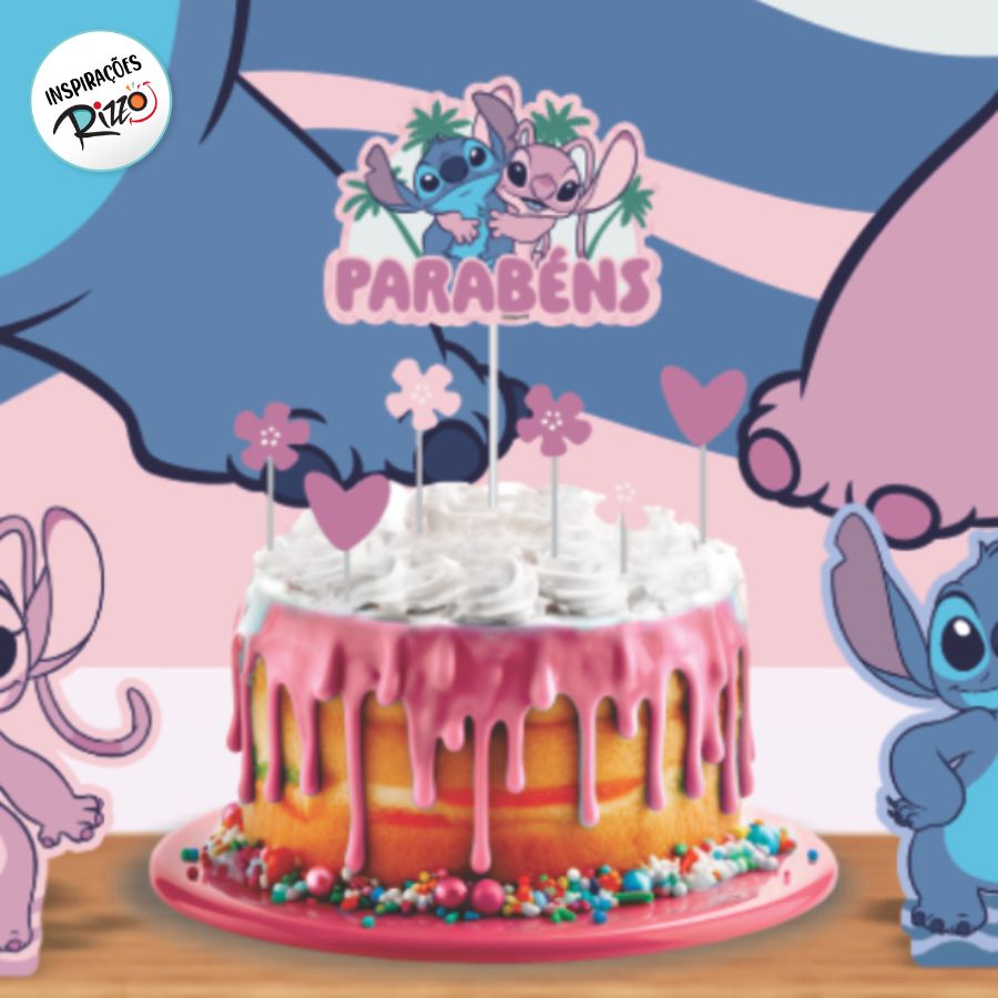 bolo stitch com flores