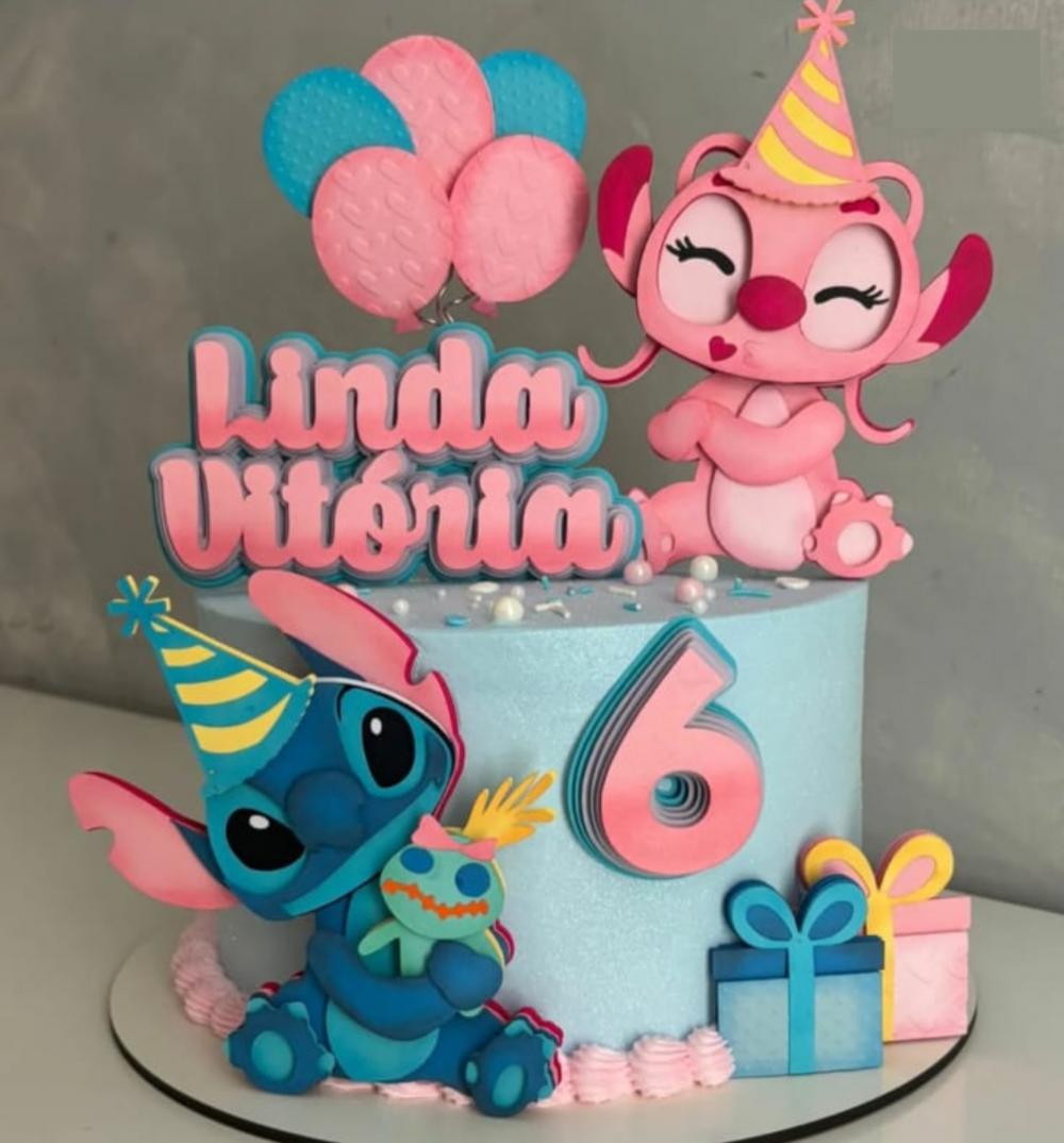 bolo stitch chantininho rosa