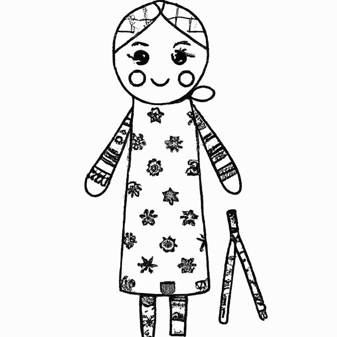 bonecas palito para colorir