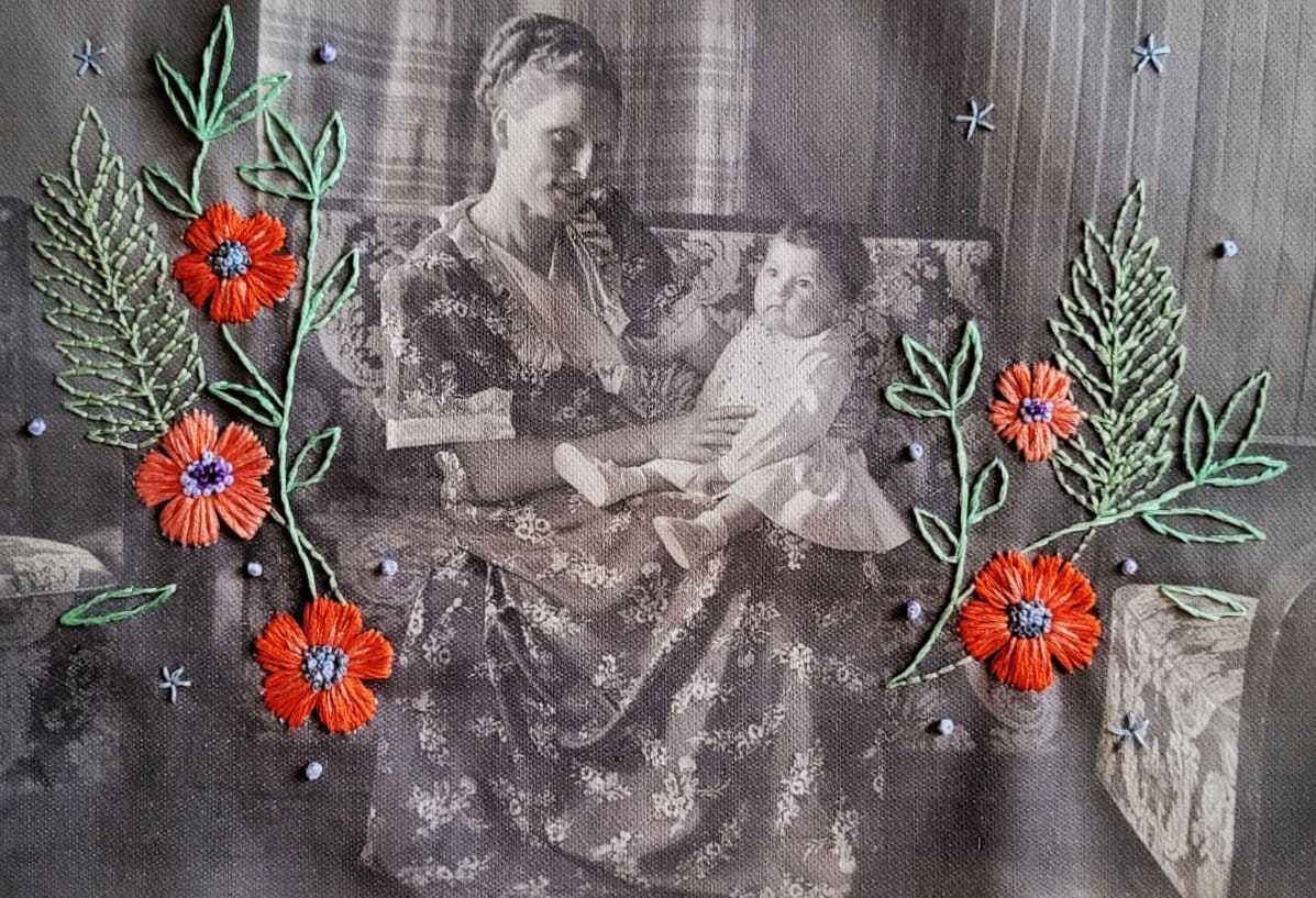 bordado em fotografia impressa em tecido