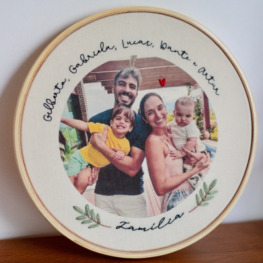 bordado em fotografia impressa em tecido