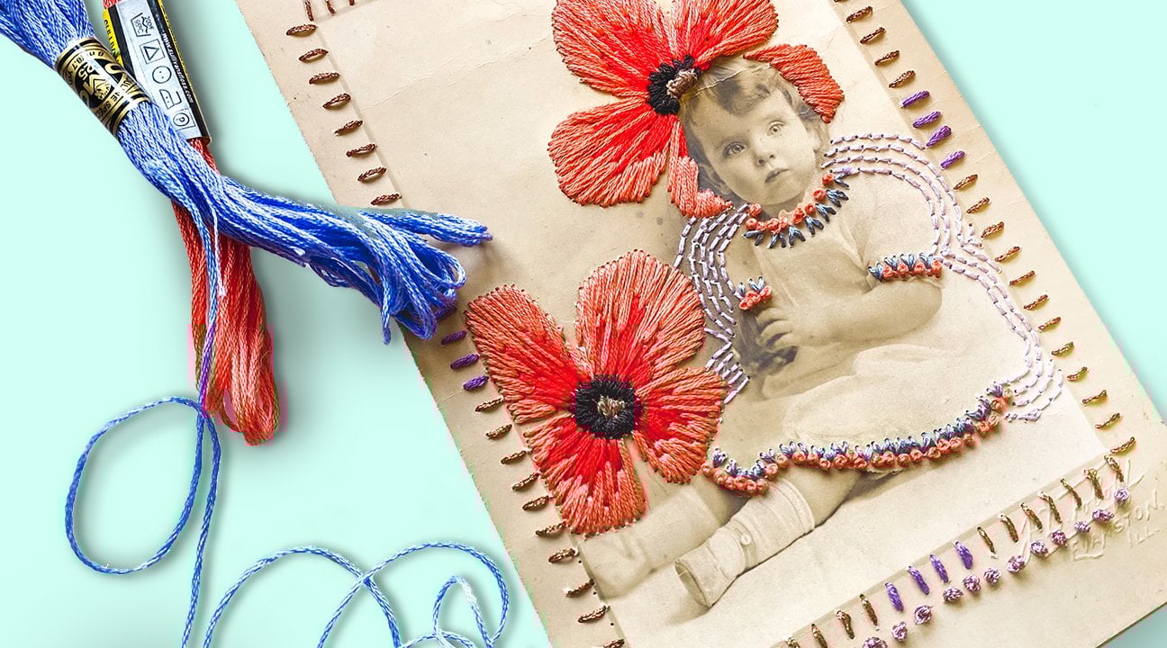 bordado em fotografia impressa em tecido