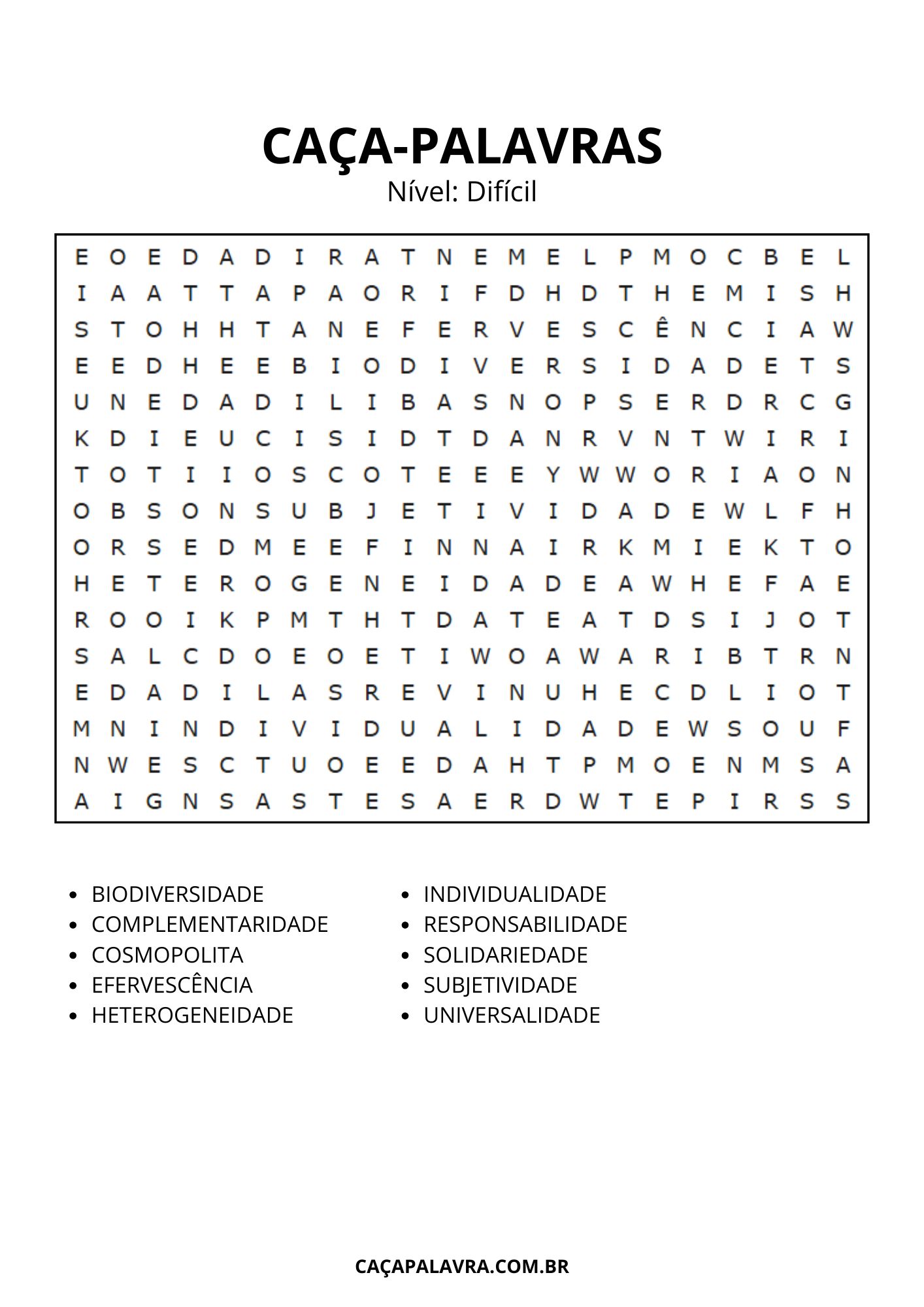 caça palavras nível médio para imprimir grátis