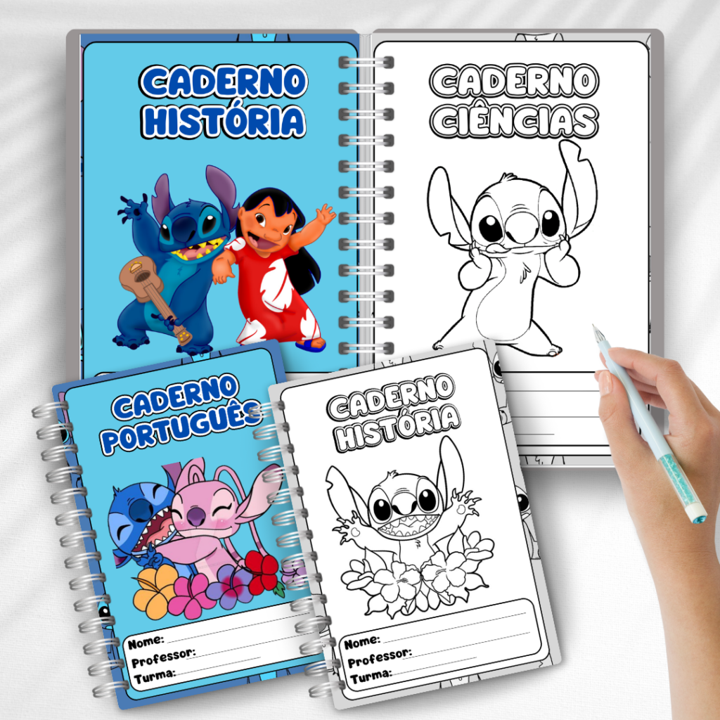 capa caderno stitch e angel para imprimir