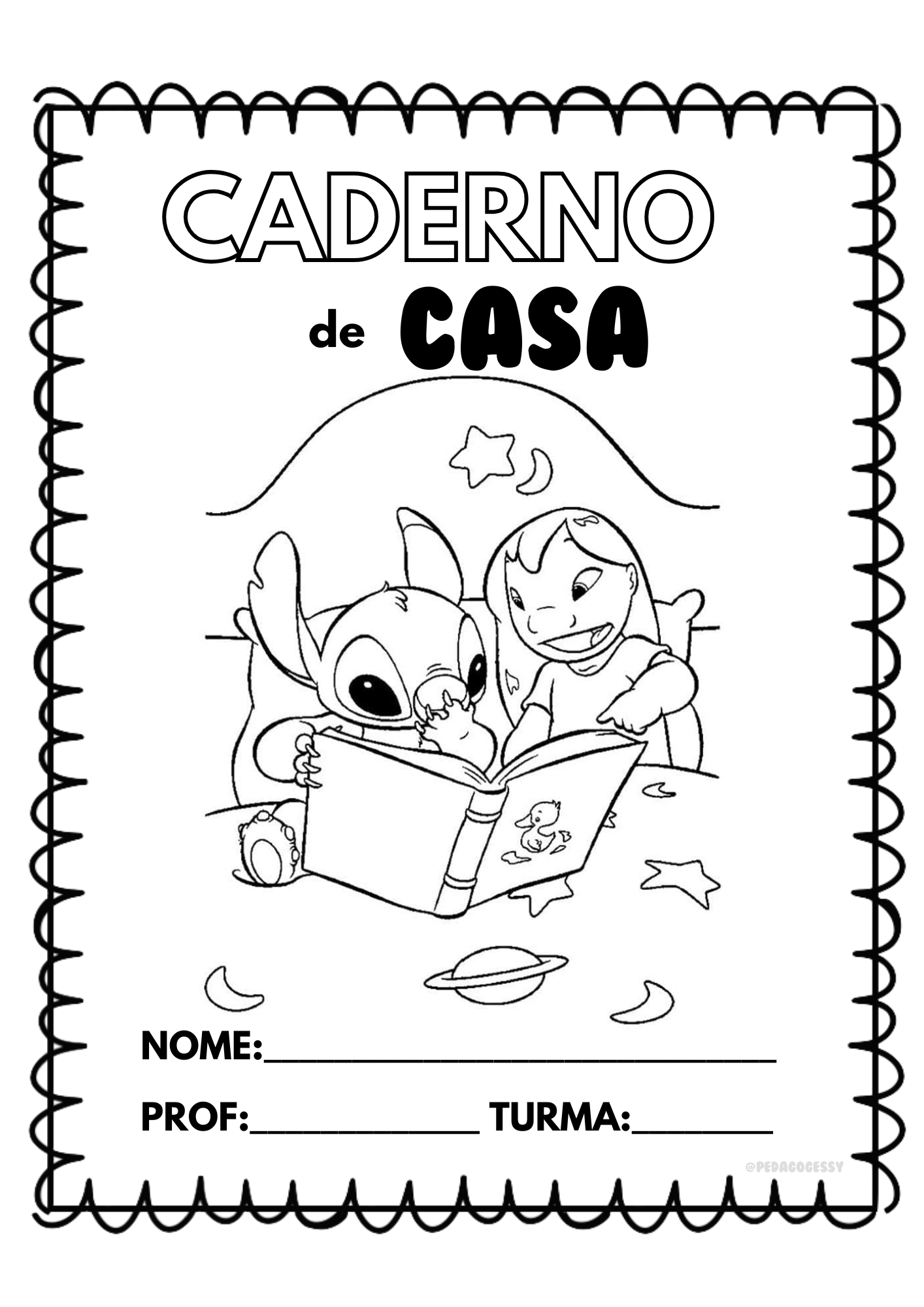 capa de caderno lilo stitch para colorir