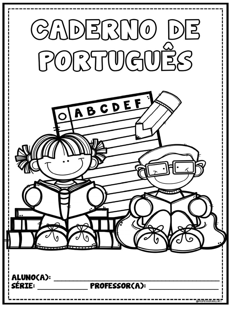 capa de caderno para colorir com nome