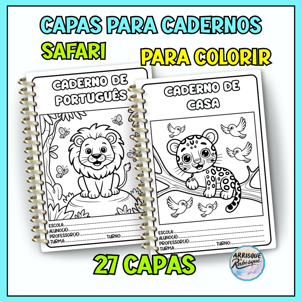 capa de caderno para colorir de personagens