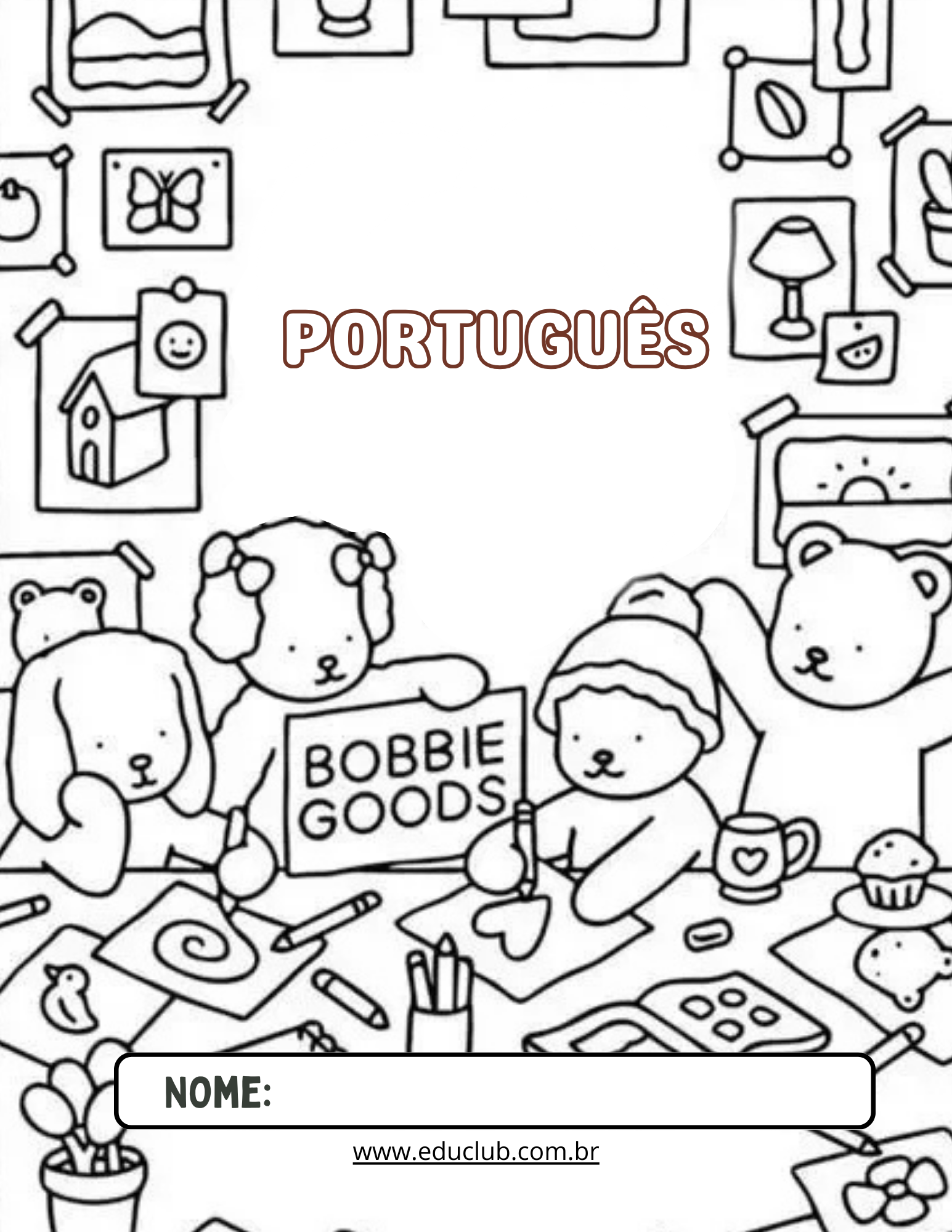 capa de caderno para colorir de personagens