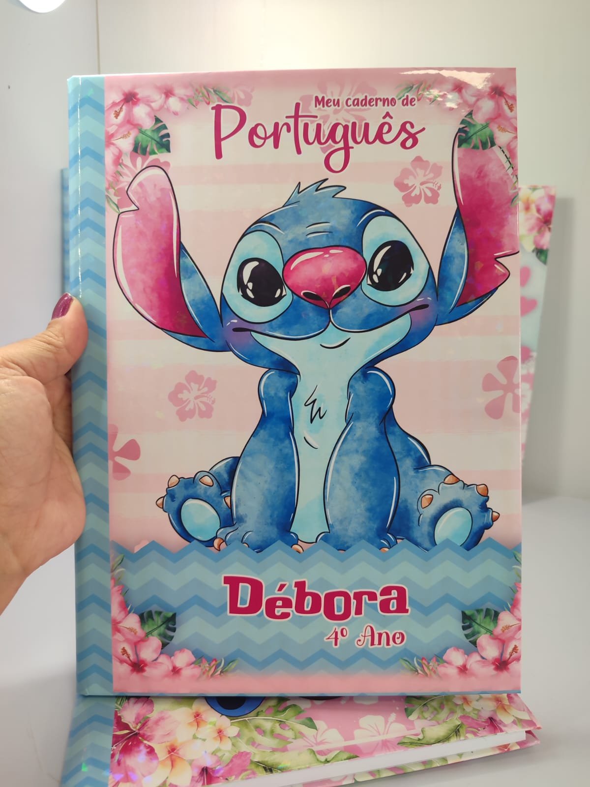 capa de caderno personalizada stitch e angel