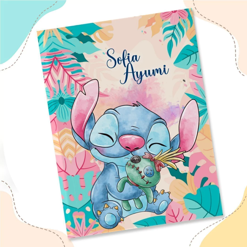 capa de caderno personalizada stitch para caderno brochura