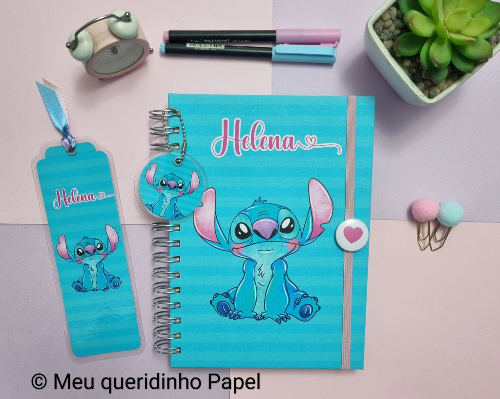 capa de caderno personalizada stitch para volta às aulas