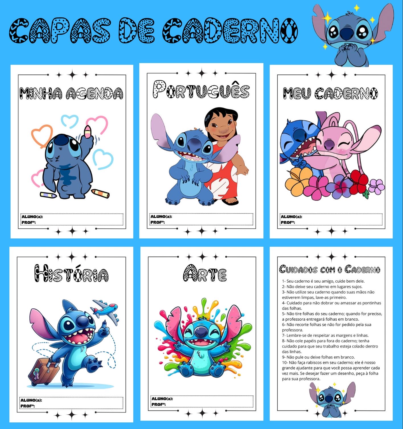 capa caderno stitch editável