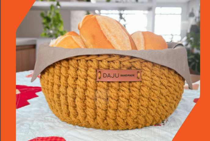 cesta de pão de crochê