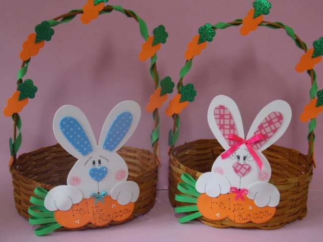 cesta de vime decorada para páscoa