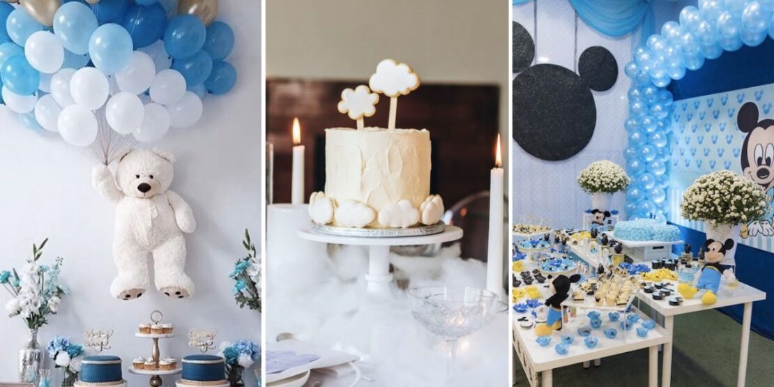 ideias de decoração de chá de bebê minimalista