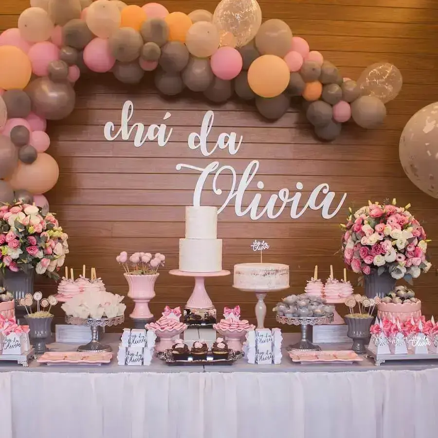 cha de fralda marrom e rosa