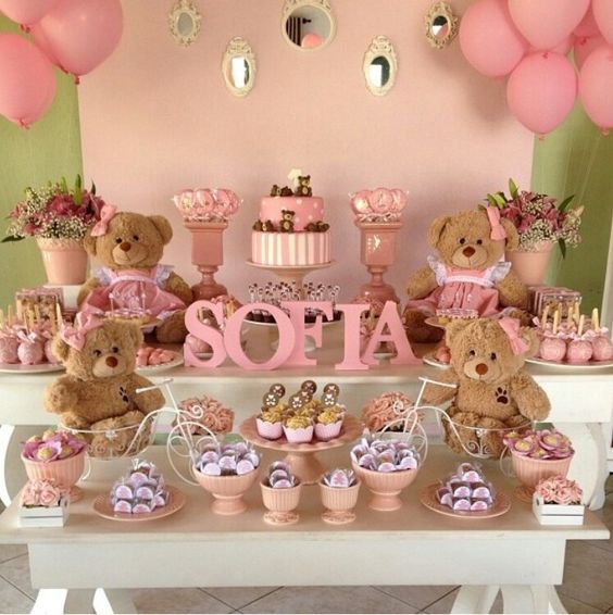 cha de fralda marrom e rosa