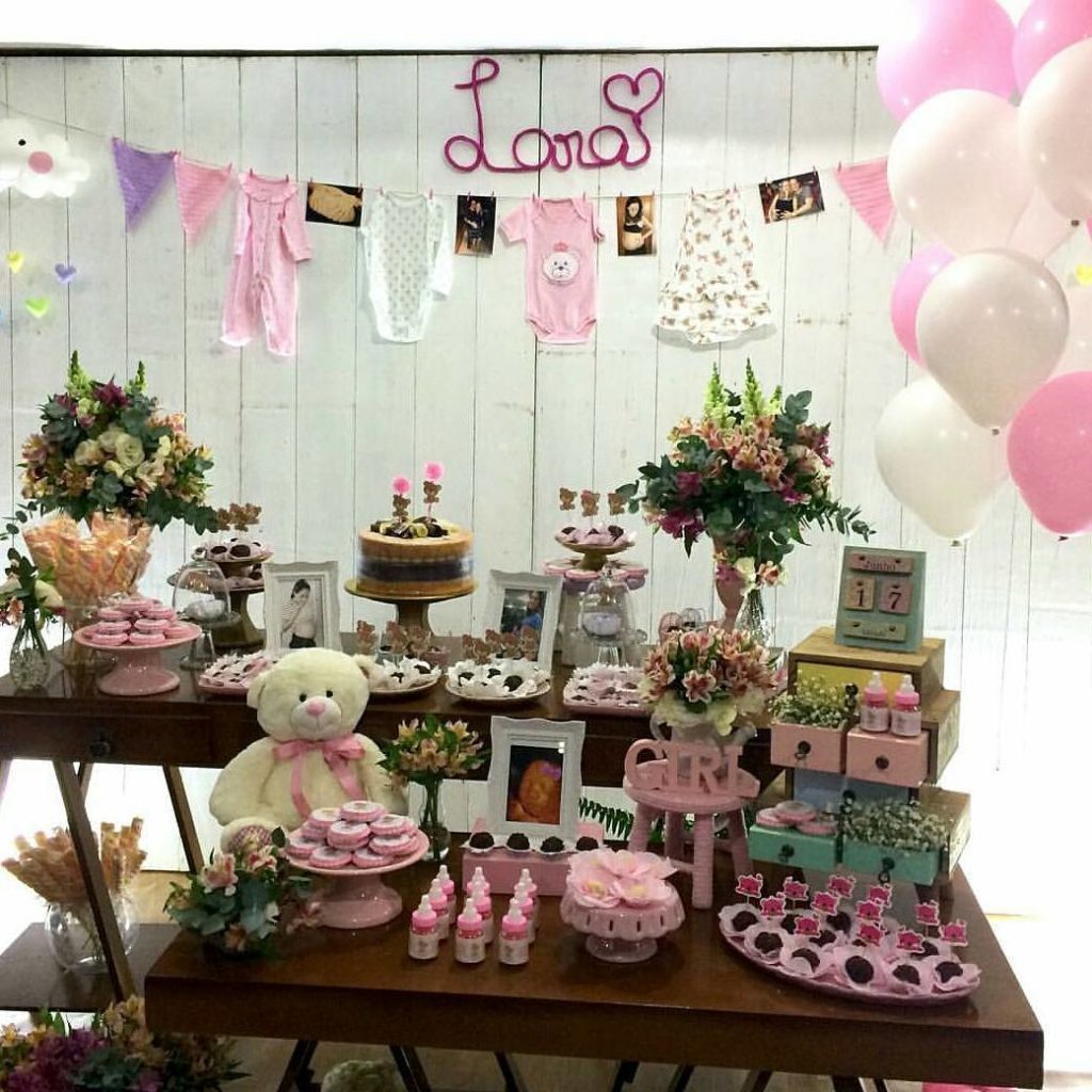 cha de fralda marrom e rosa