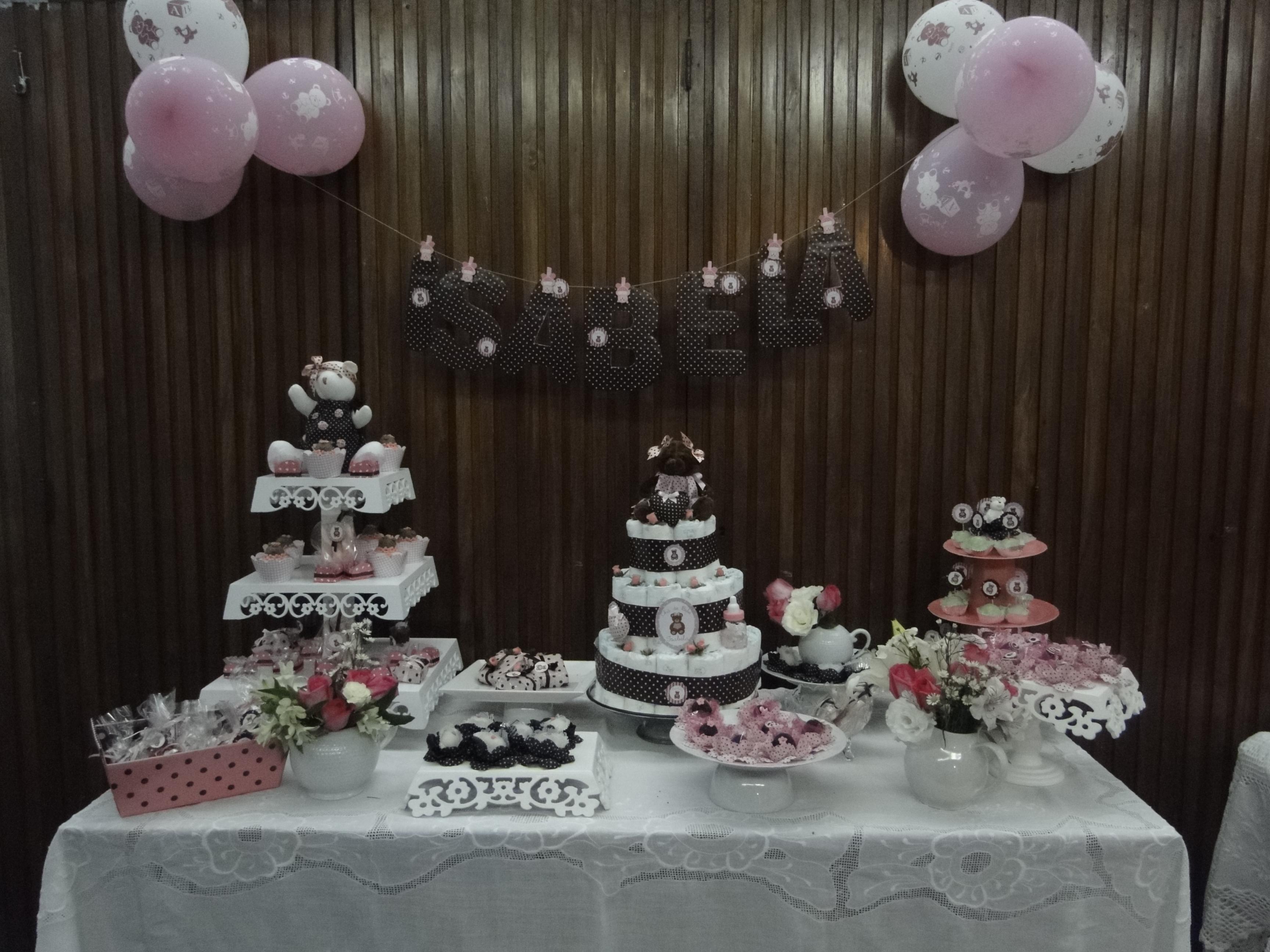 cha de fralda marrom e rosa