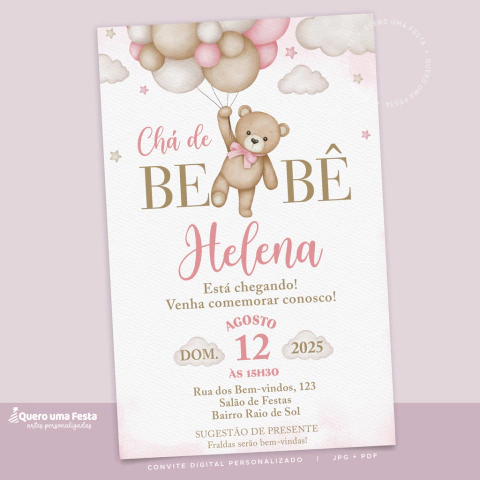 Convites de Chá de Fraldas Rosa e Dourado: Modelos e Onde Comprar