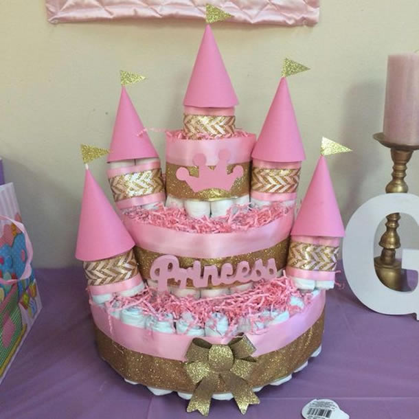 DIY: Bolo de Fraldas Rosa e Dourado Passo a Passo