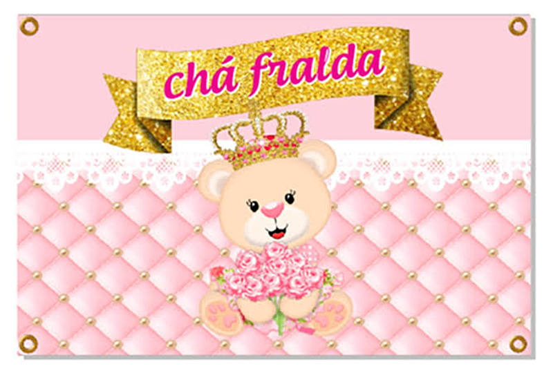 cha de fraldas rosa e dourado