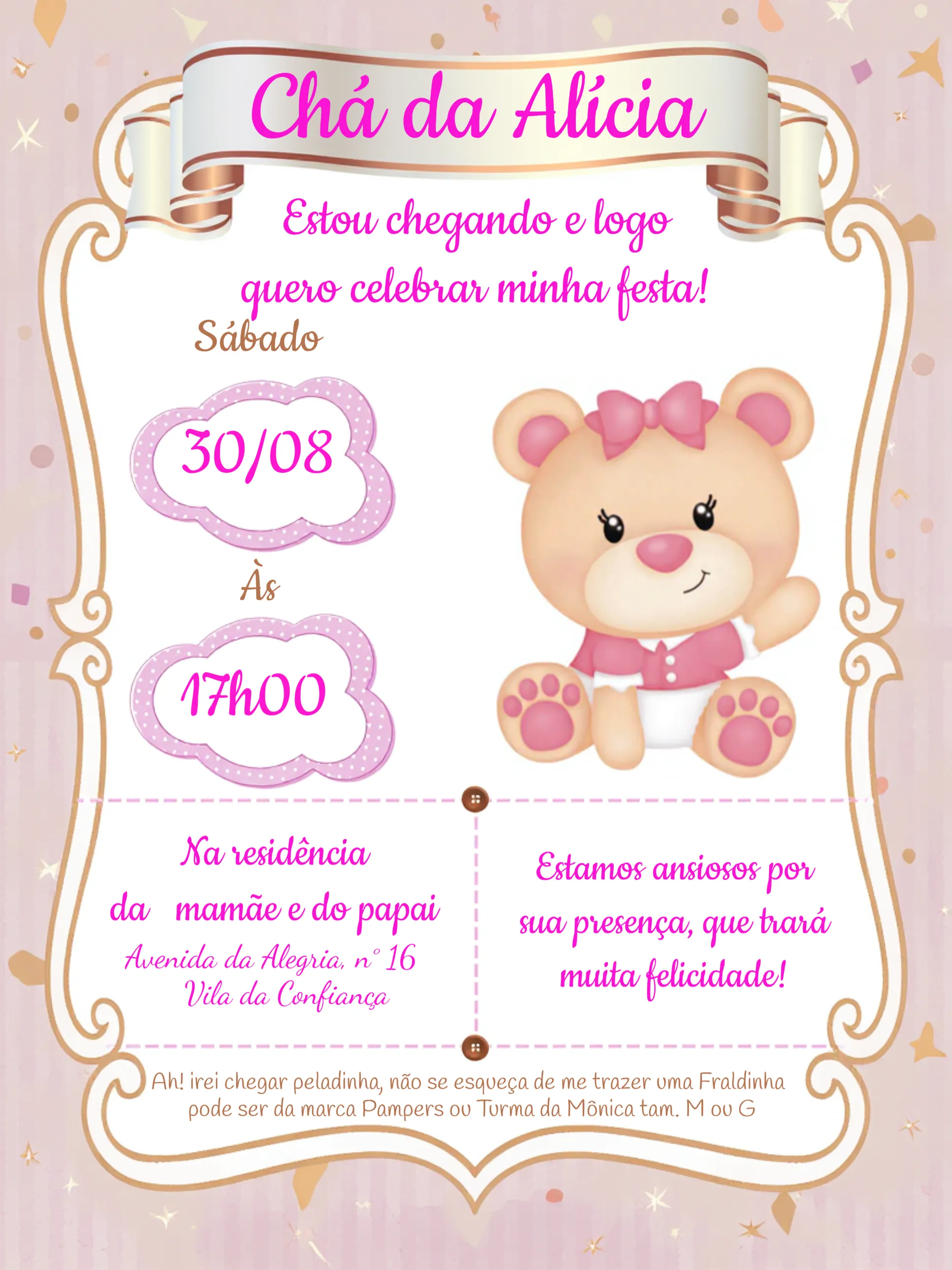 DIY: Bolo de Fraldas Rosa e Dourado Passo a Passo