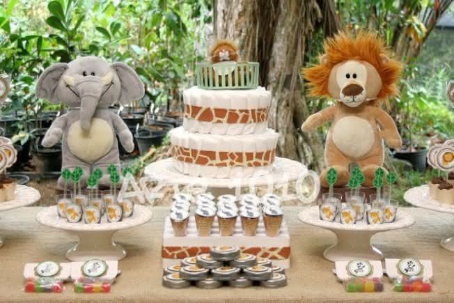 ideias criativas cha de fraldas safari