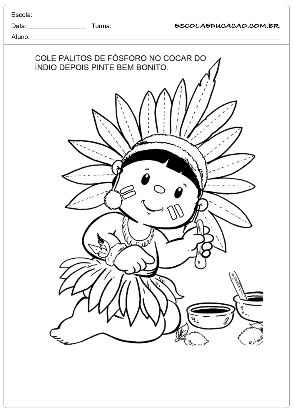 cocar de indio para imprimir colorido vs branco e preto