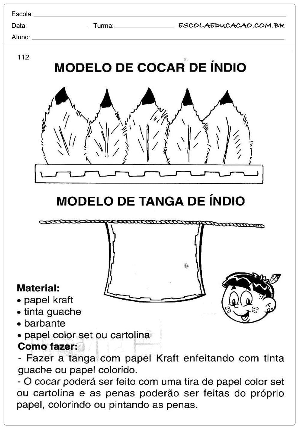 atividade dia do indio cocar