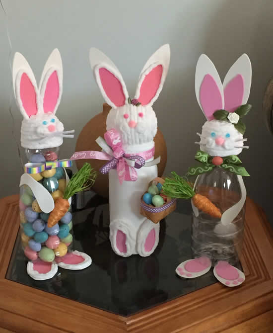 ideias de coelho da pascoa em garrafa pet para decorar a casa