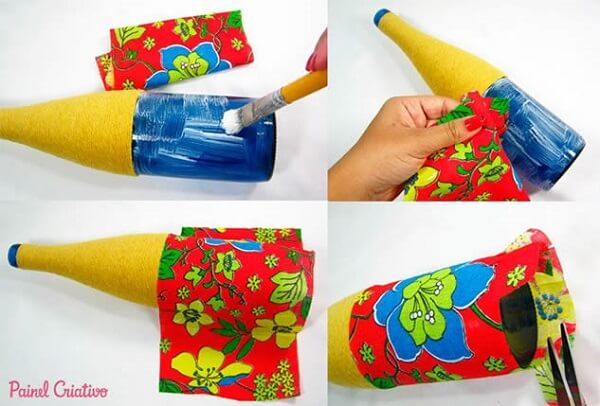 como colar tecido em garrafa de vidro