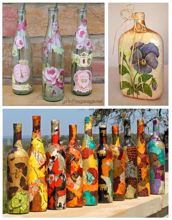 como colar tecido em garrafa de vidro