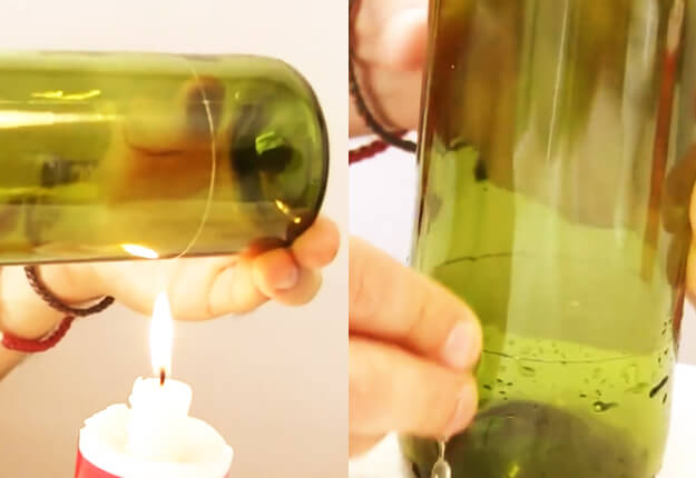 como cortar garrafa de vidro com vela