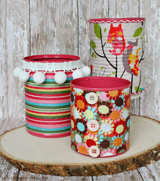 10 ideias criativas para decorar latas com tecido