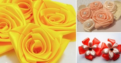 como fazer flores de fita de cetim para cabelo