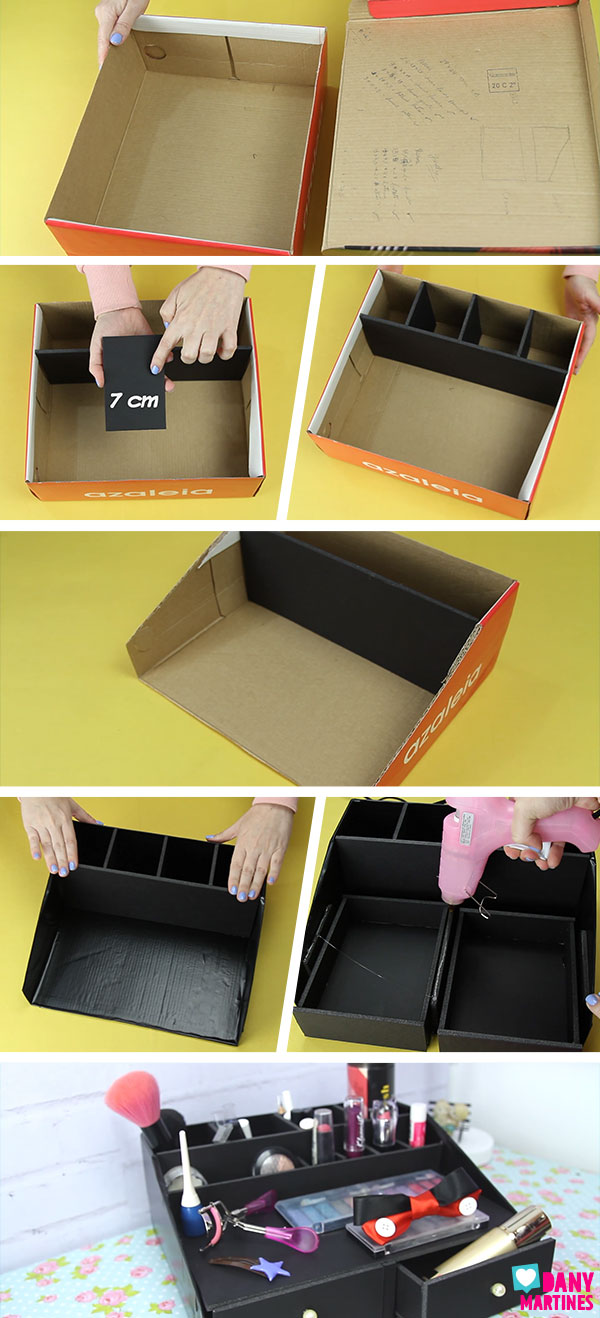 como fazer organizador de maquiagem com caixa de sapato