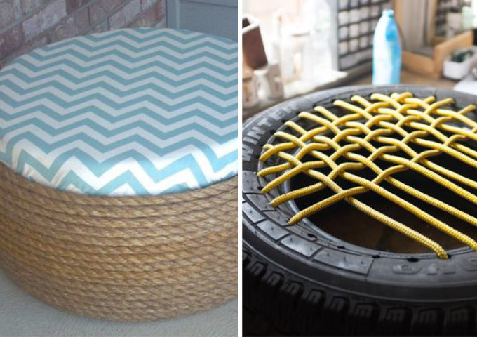 como fazer um puff de pneu e corda