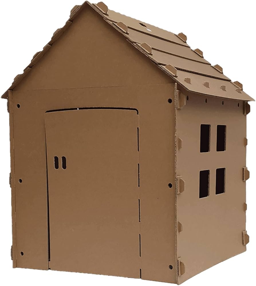 casinha de papelão com dois andares