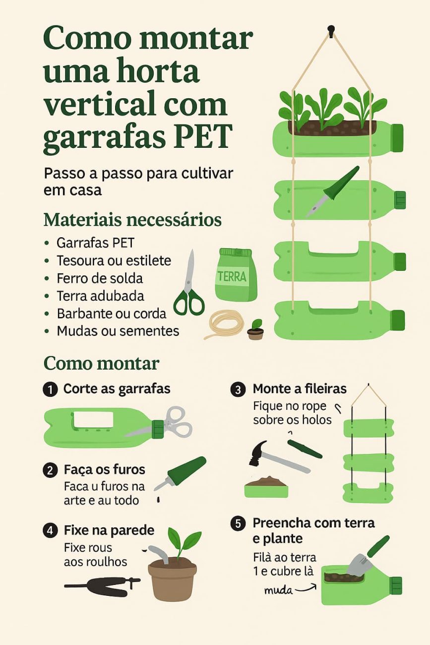 como fazer uma horta vertical com garrafa pet