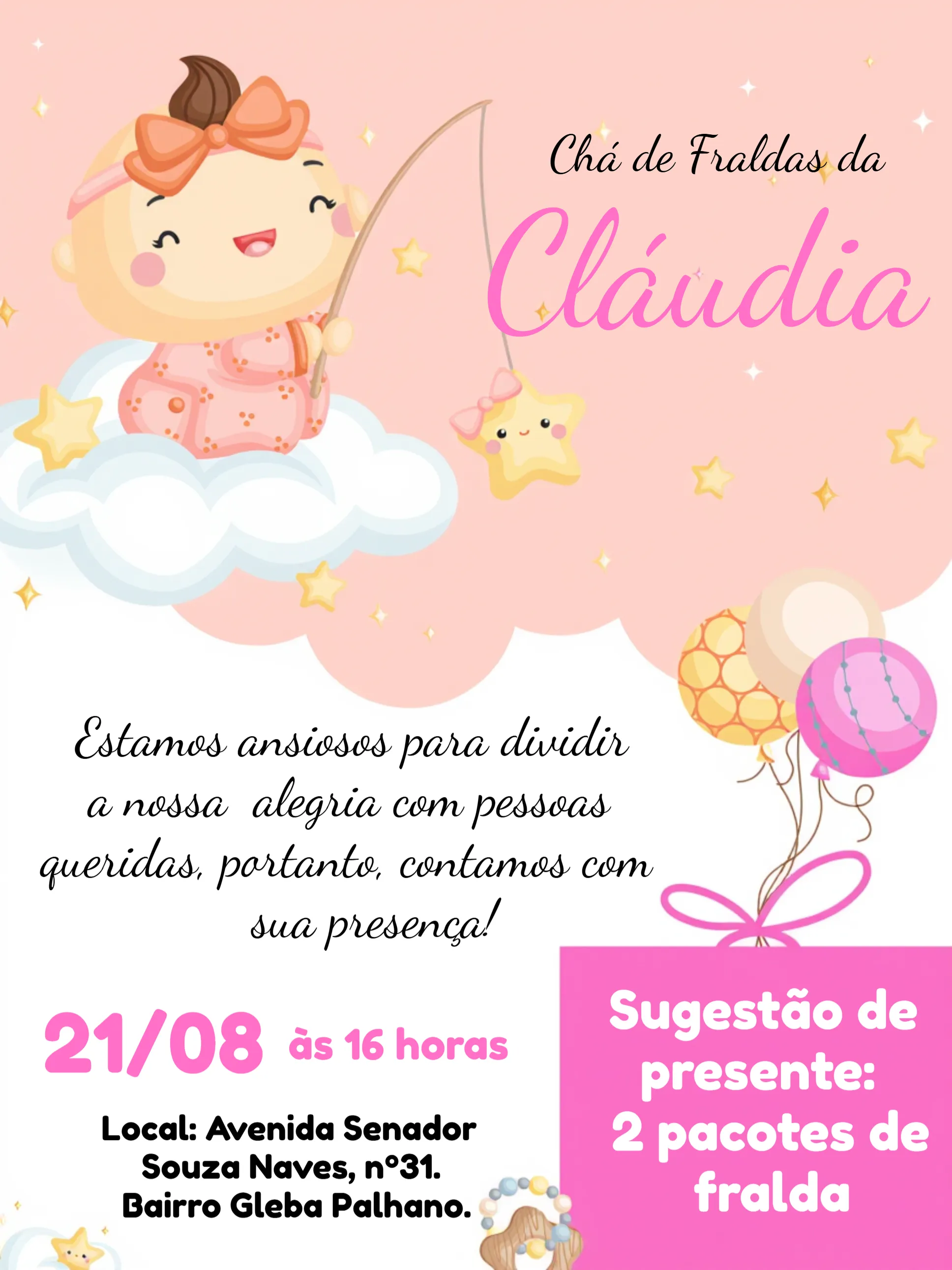 convite chá de bebe feminino