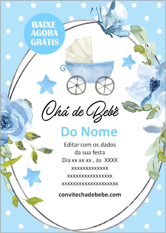 convite de chá de bebê menino digital vs impresso